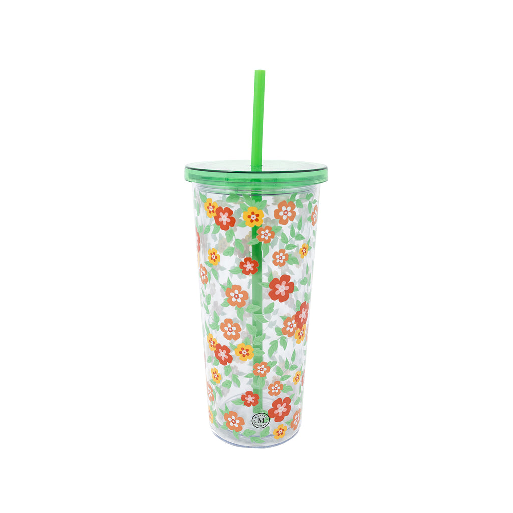 Acrylic Tumbler with Straw, Floral Cloud Dancer