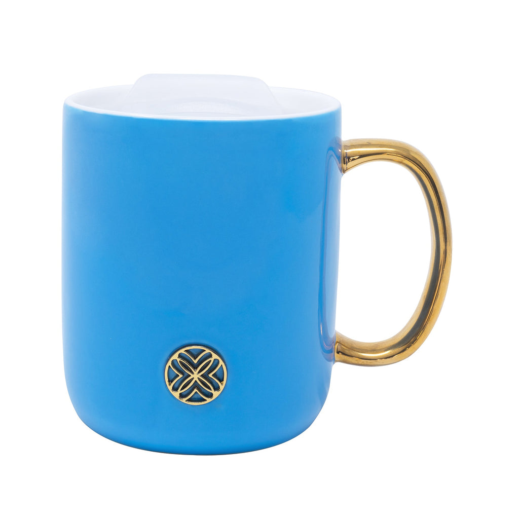 Ceramic Mug with Lid, Blue Stream