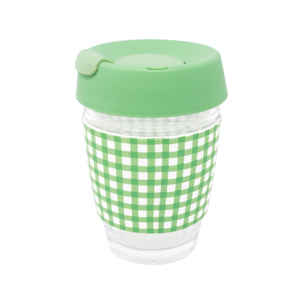 Glass Travel Mug, Arcadian Green Gingham