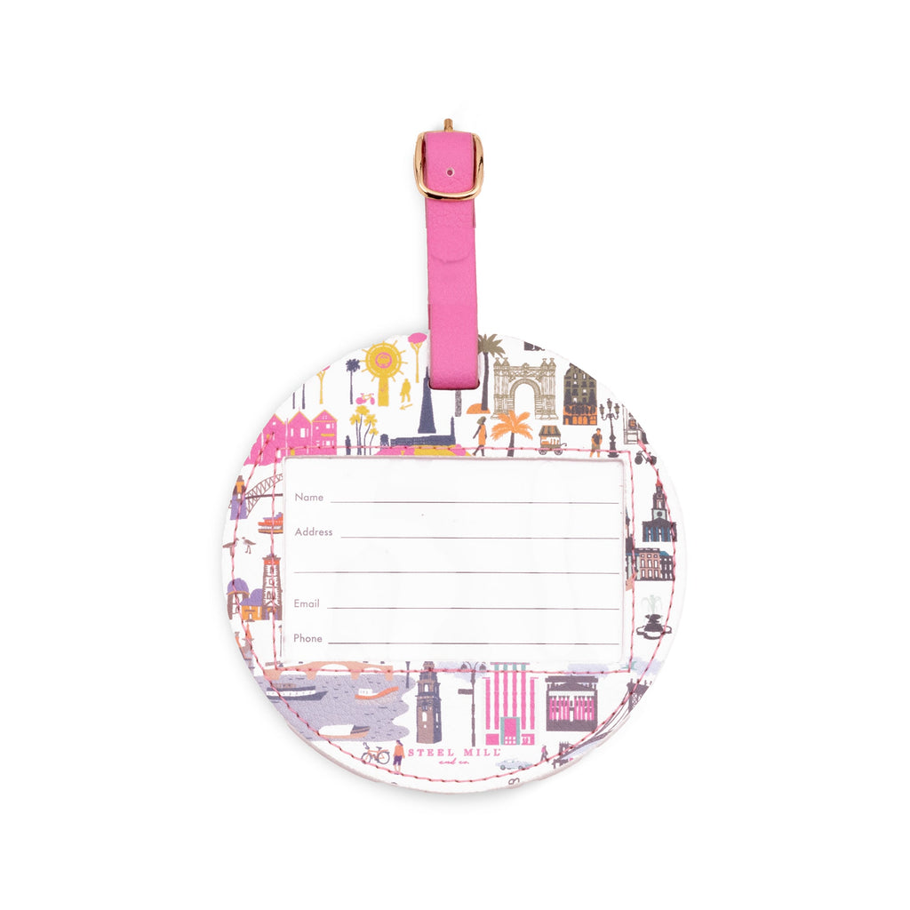 Round Luggage Tag, Travel Icons