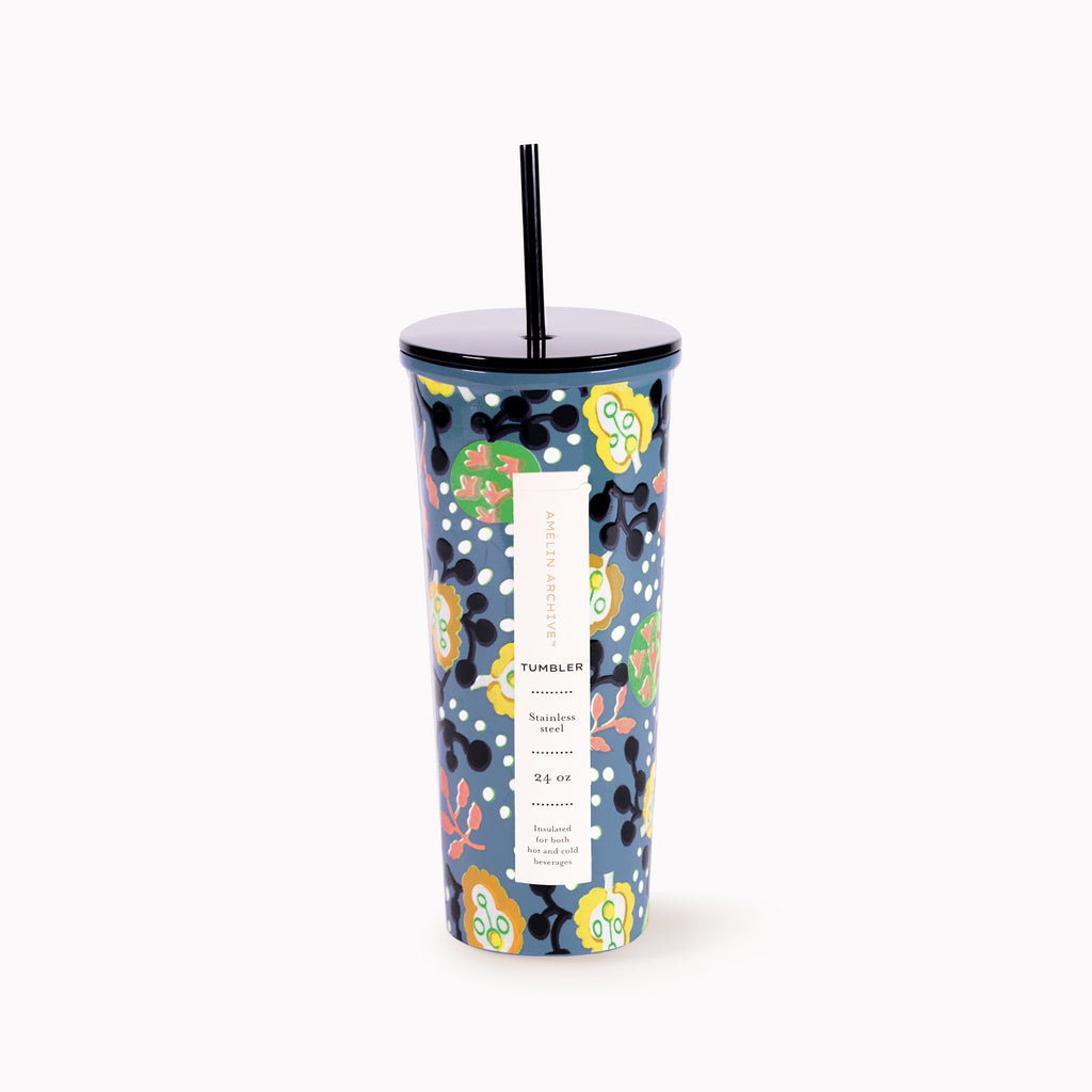 Stainless Steel Tumbler with Straw, Chimie Des Fleurs