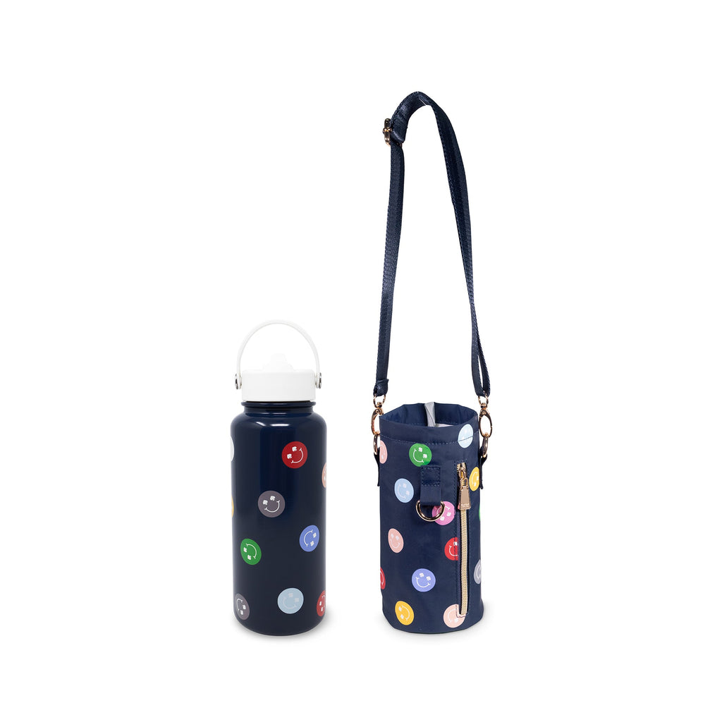 Stainless Steel Water Bottle with Sling, Spade Smiley