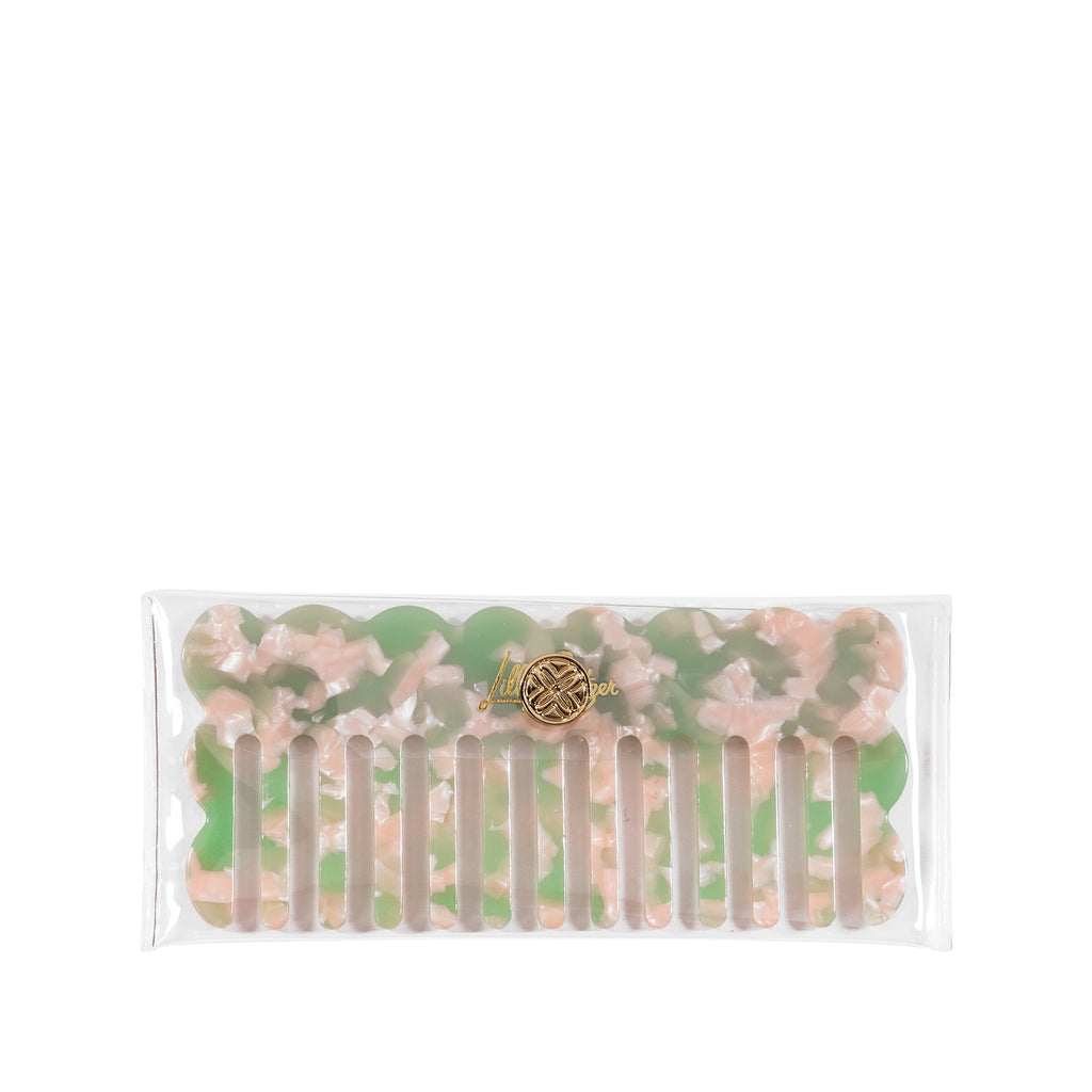 Travel Comb with Pouch, Pink Muse/Jade Lime Marble