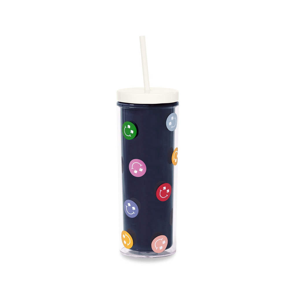 Acrylic Tumbler with Straw, Spade Smiley