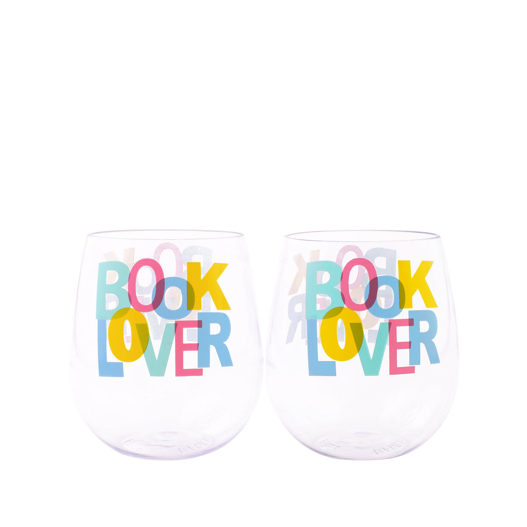 Acrylic Wine Glass Set, Book Lover