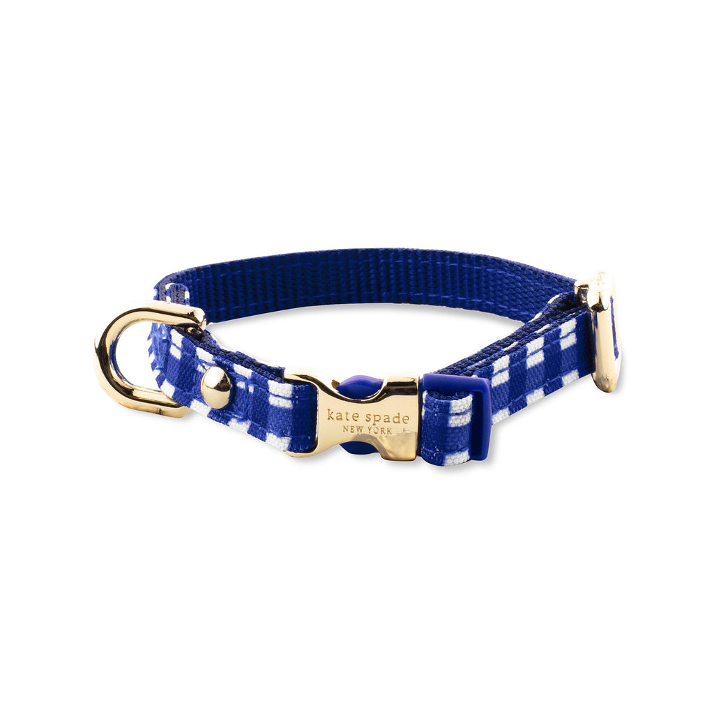 X-Small Dog Collar, Navy Gingham