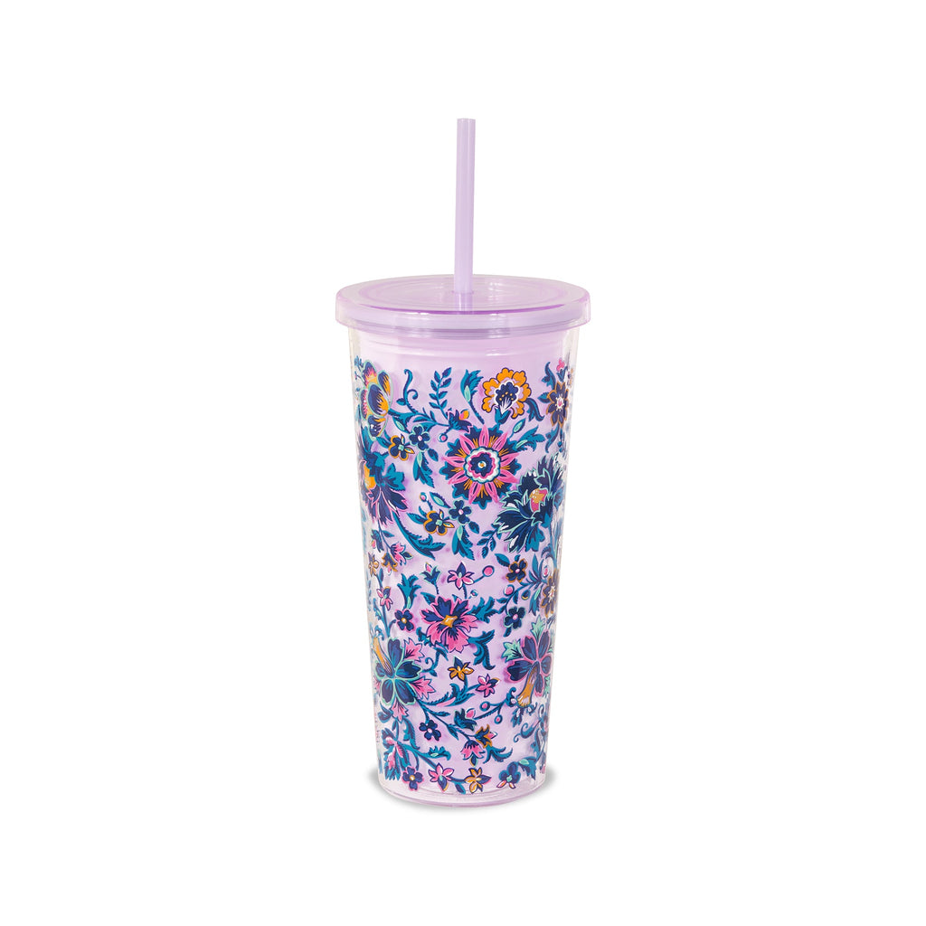 Double Wall Tumbler with Straw, Cloud Vine Multi