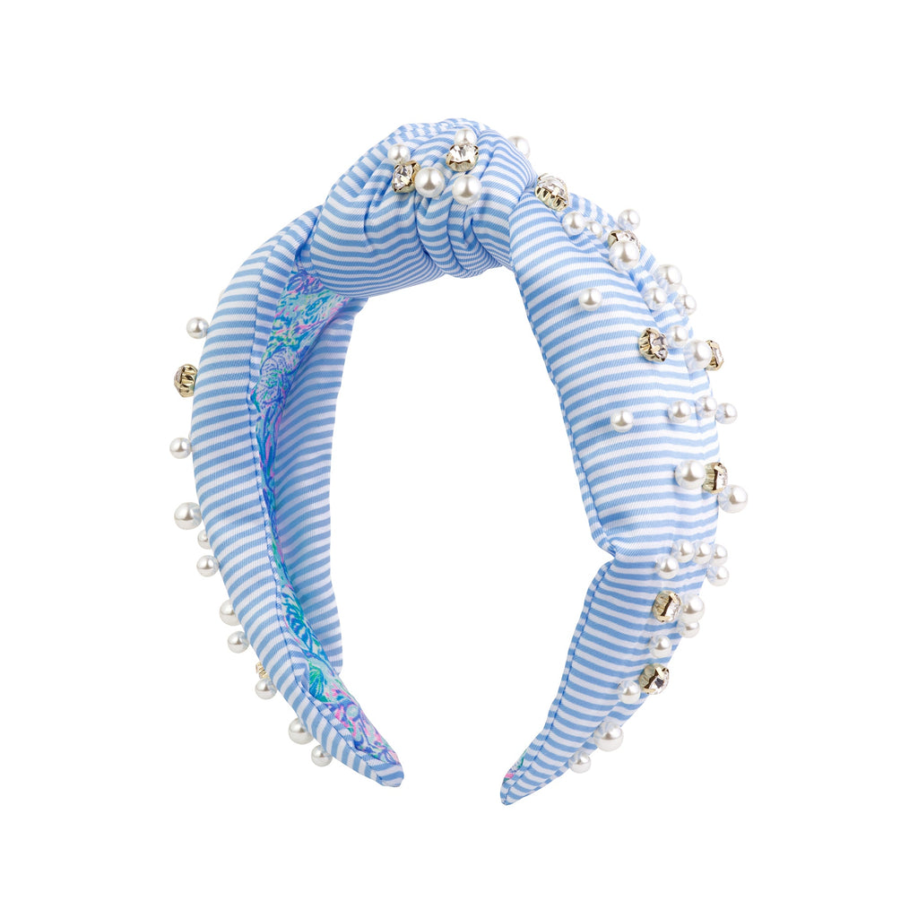 Embellished Knotted Headband, Frenchie Blue Stripe