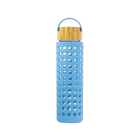 Glass Water Bottle, Caning Blue