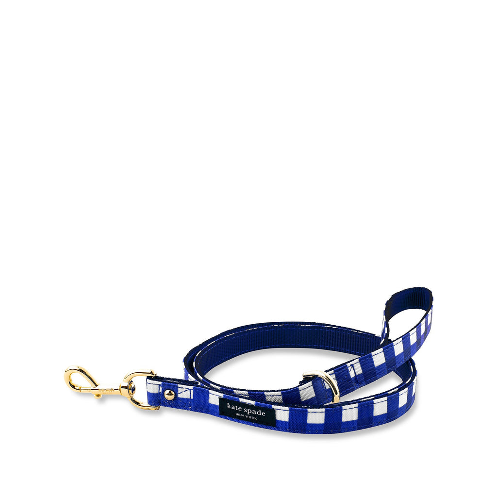 Small Dog Leash, Navy Gingham