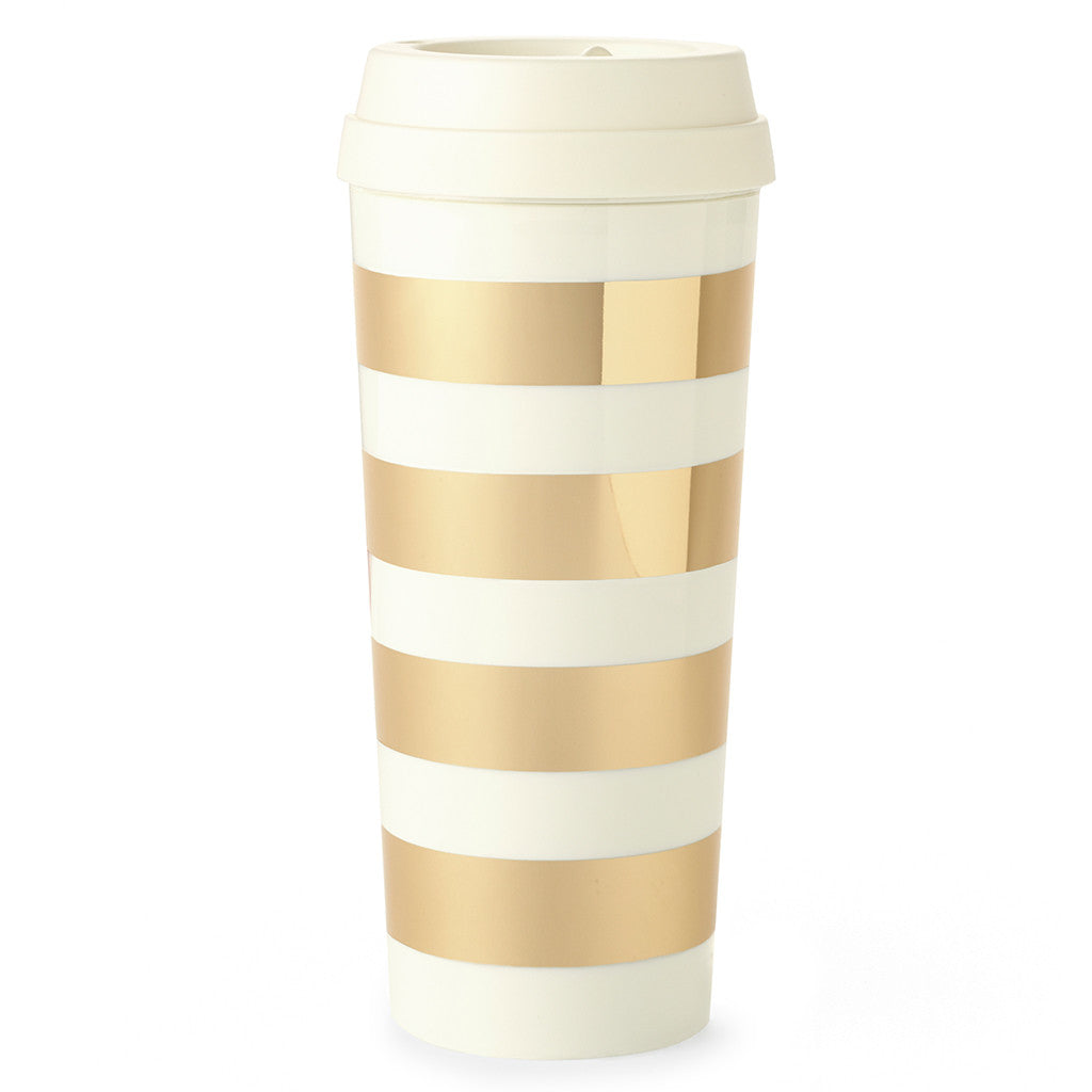 kate spade new york thermal mug - gold stripe - lifeguard-press