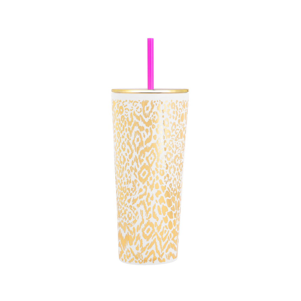 Tumbler with Straw, Gold Pattern Play