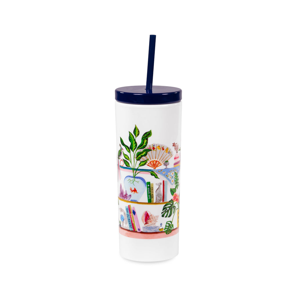 Kate Spade New York Acrylic Tumbler with Straw, Bookshelf