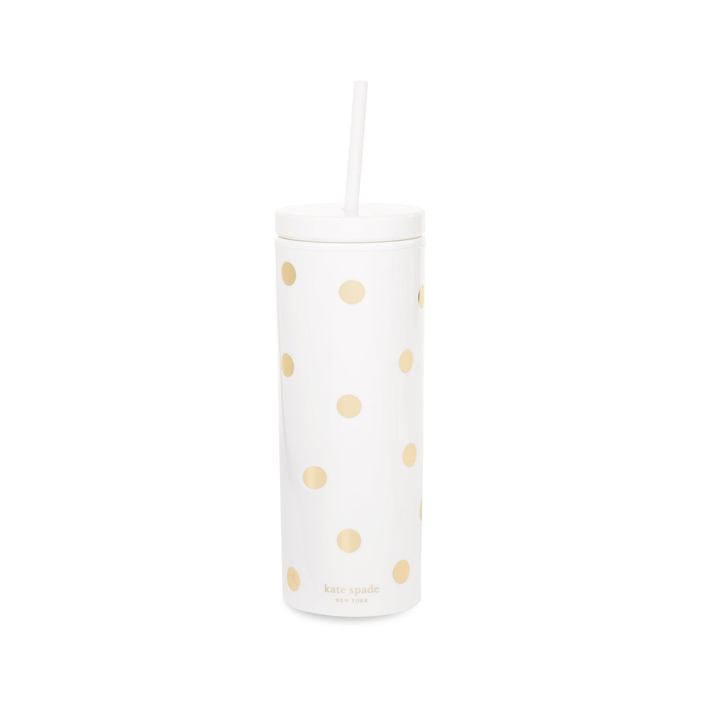 Kate Spade New York Acrylic Tumbler with Straw, Gold Dot with Script