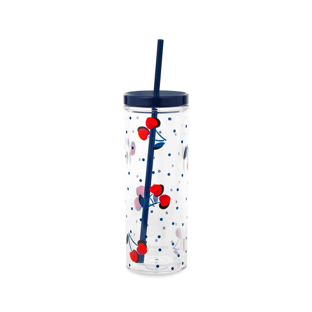 Kate Spade New York Acrylic Tumbler with Straw, Vintage Cherry Dot