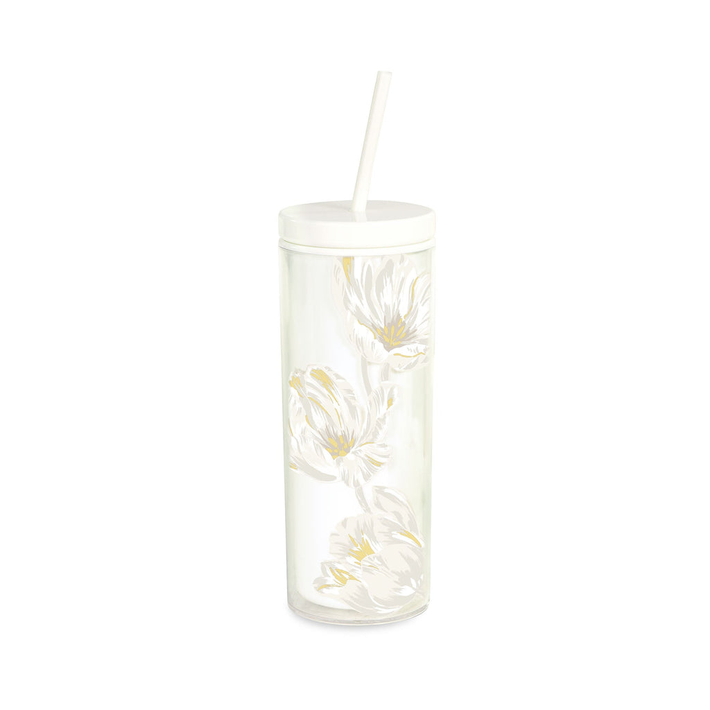 Acrylic Tumbler with Straw, Growing Tulips