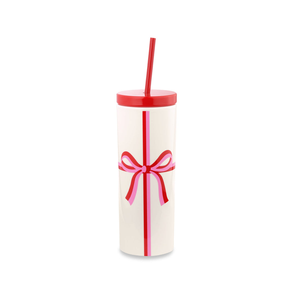 Acrylic Tumbler with Straw, Candy Bow