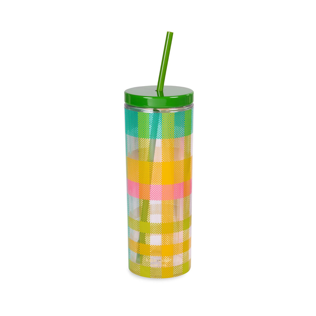 Acrylic Tumbler with Straw, Garden Plaid