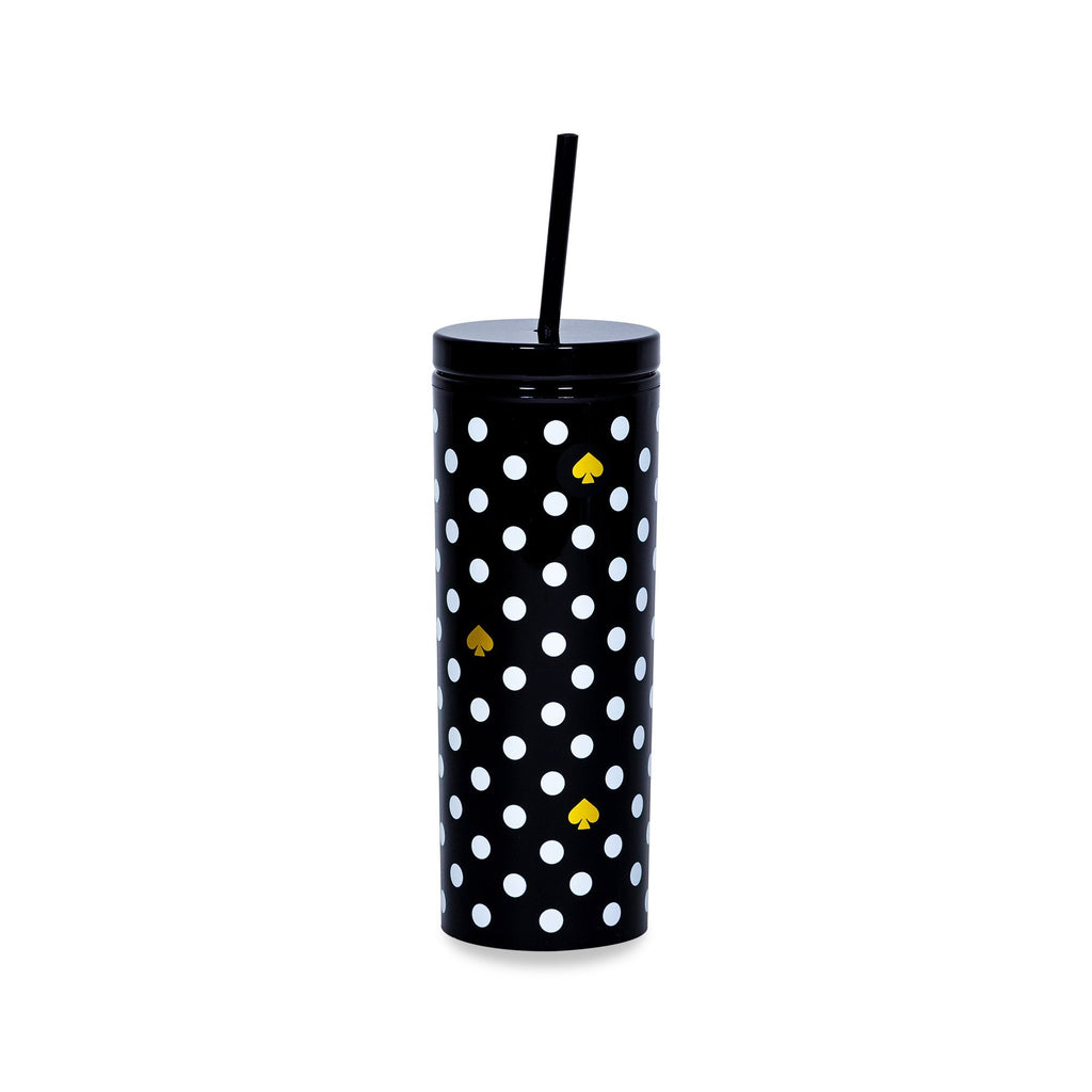 Tumbler with Straw, Polka Dots (Black/White)